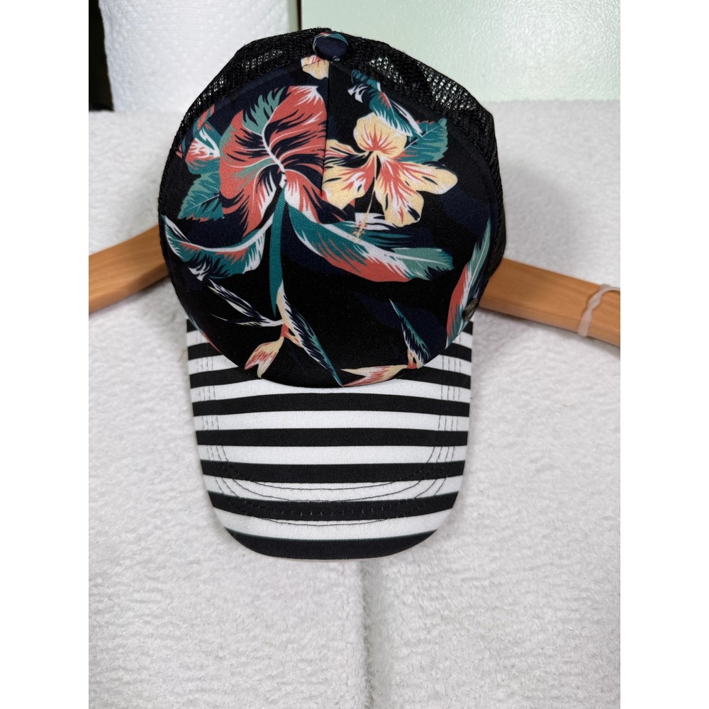 Roxy Dig This Trucker‎ Hat Black Floral Tropical Striped Snapback ERJHA03678